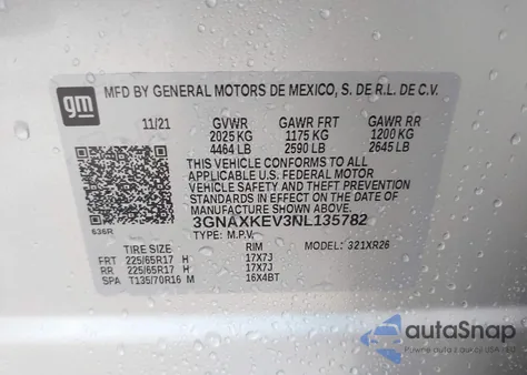 2022 Chevrolet Equinox Fwd Lt from USA, damaged, VIN 3GNAXKEV3NL135782